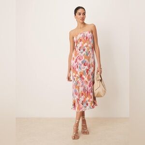 Abercrombie & Fitch strapless giselle pleat maxi dress in yellow abstract XL